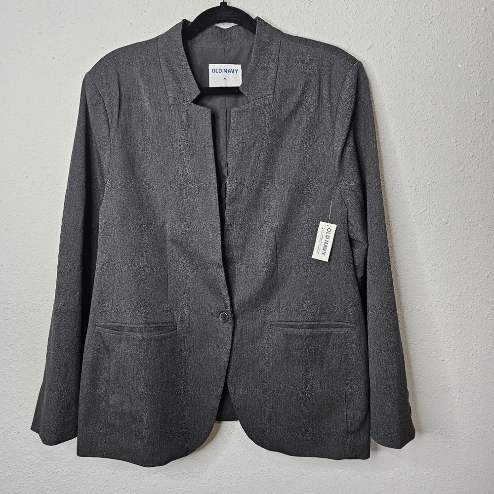 Old Navy Womens XL Grey Single Button Notchless Lapel Blazer Jacket NEW Career